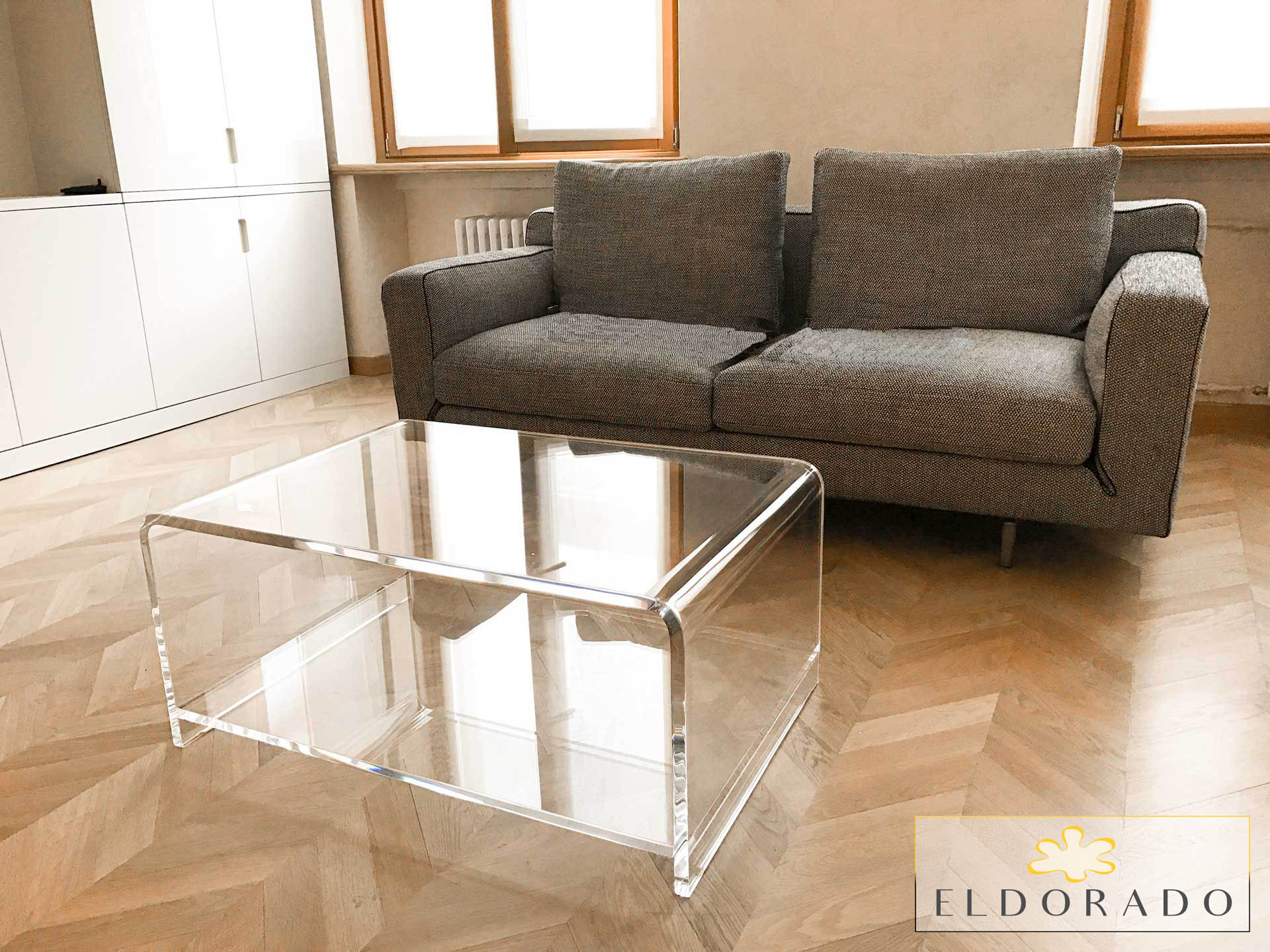 Tavolino in plexiglass PONTE cm 90 x 60 h.40 con ripiano 